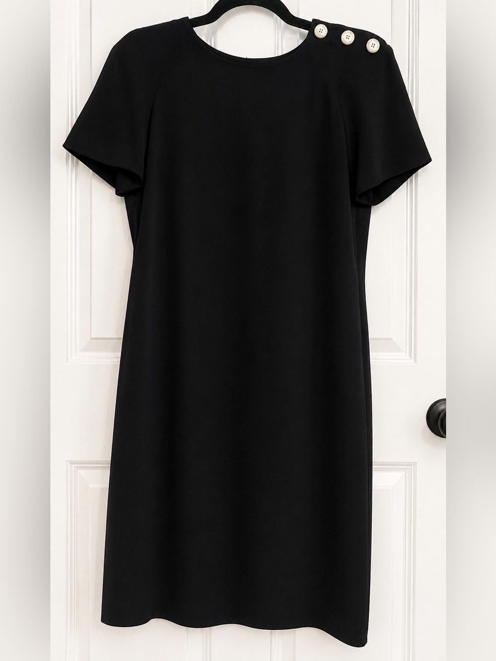 Vintage Liz Claiborne Black Minimalist Shift Dress Button Shoulder Size 8